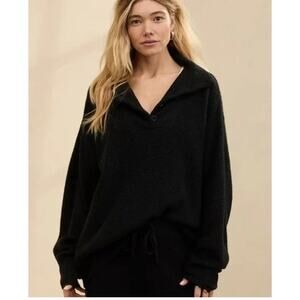 AERIE CozyUp Waffle knit button up oversized slouchy pullover sweater M